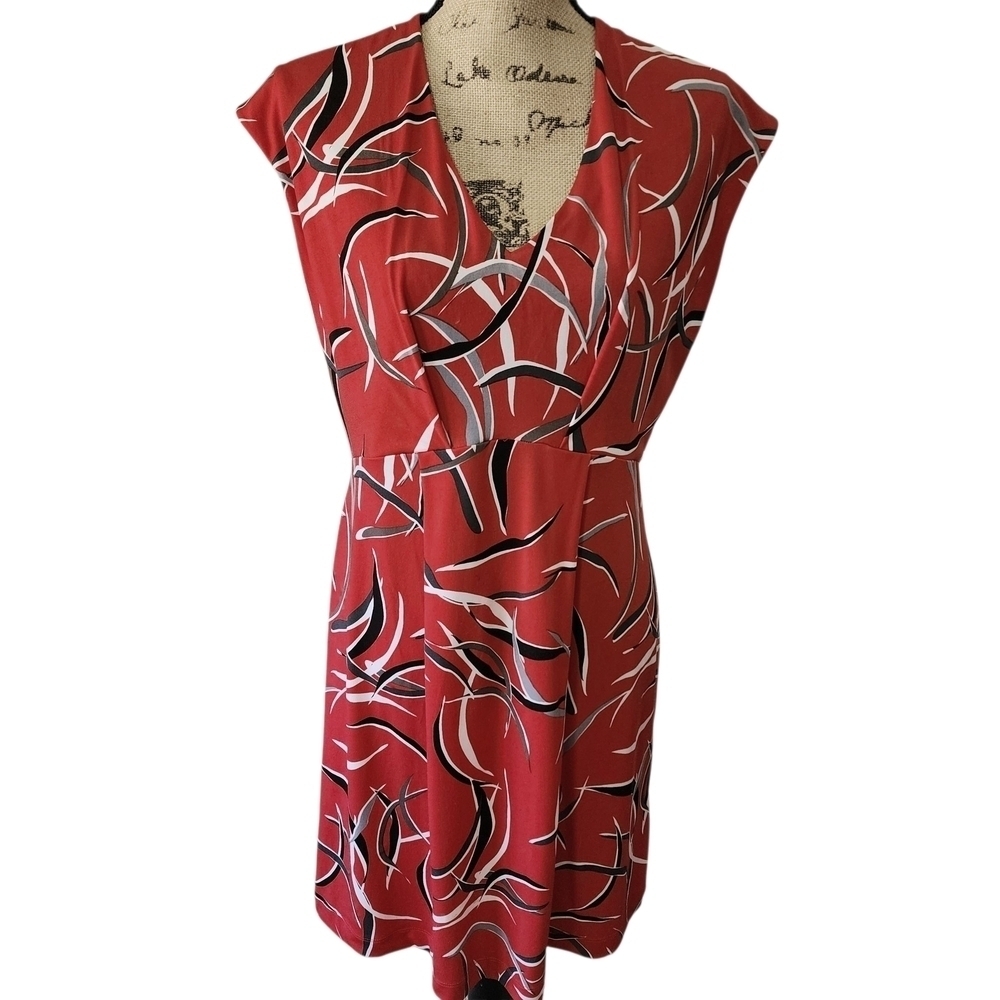 Banana Republic Red Black White Abstract Print Dress - M